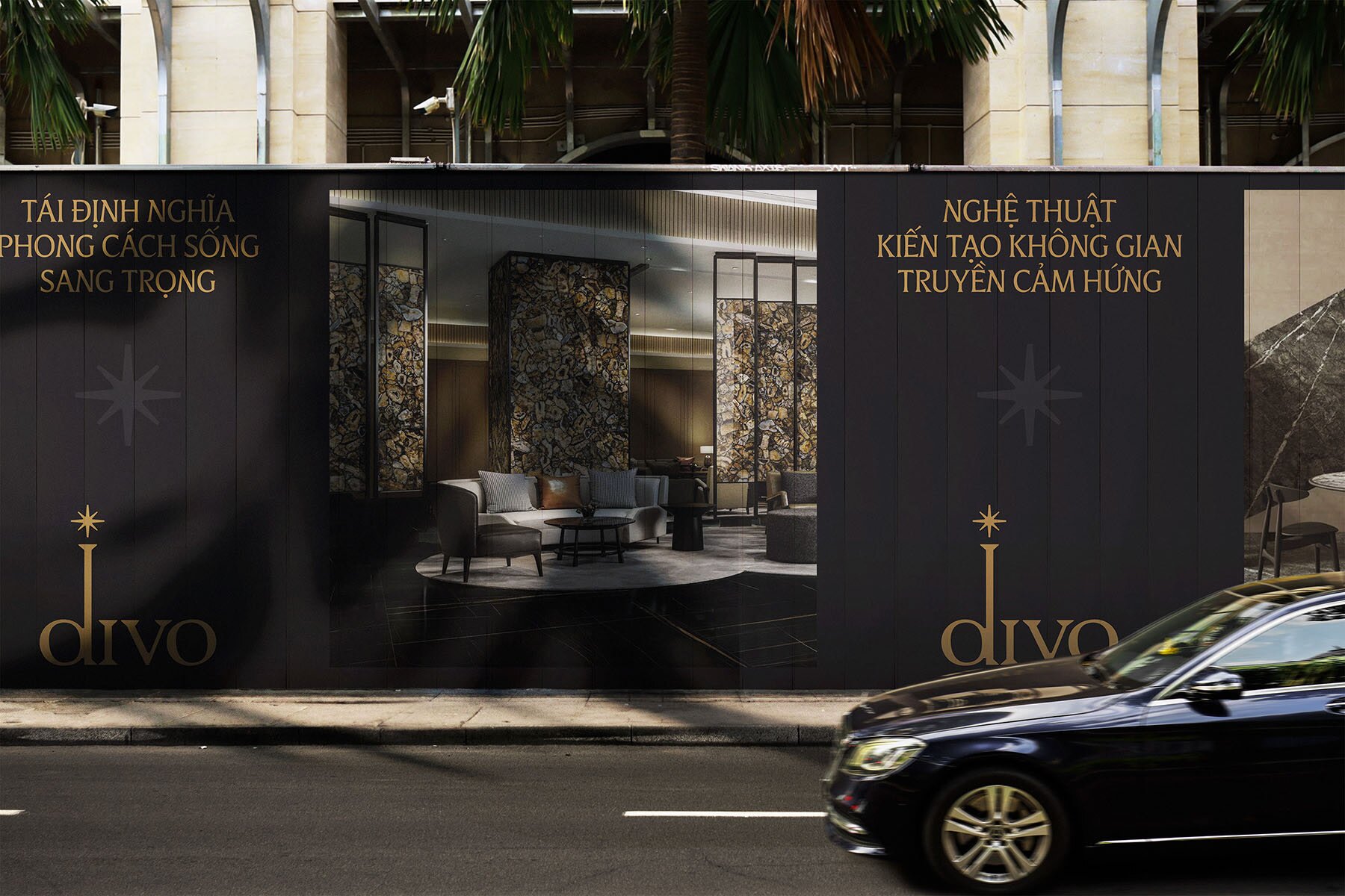 Divo Ceramica brand identity — billboard advertising campaign bringing the brand to Vietnamese streets