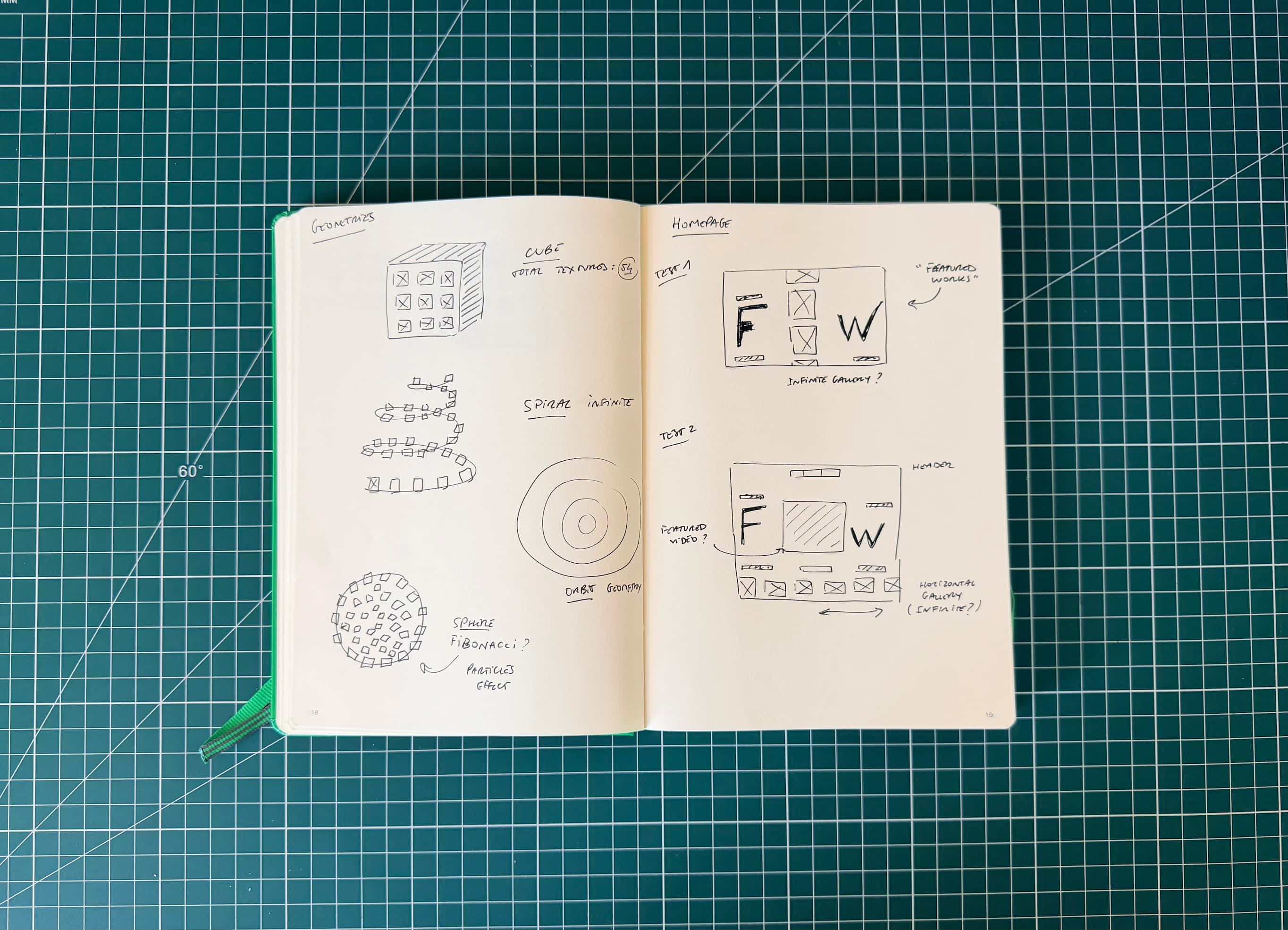 Corentin Bernadou WebGL portfolio sketch notes and planning process