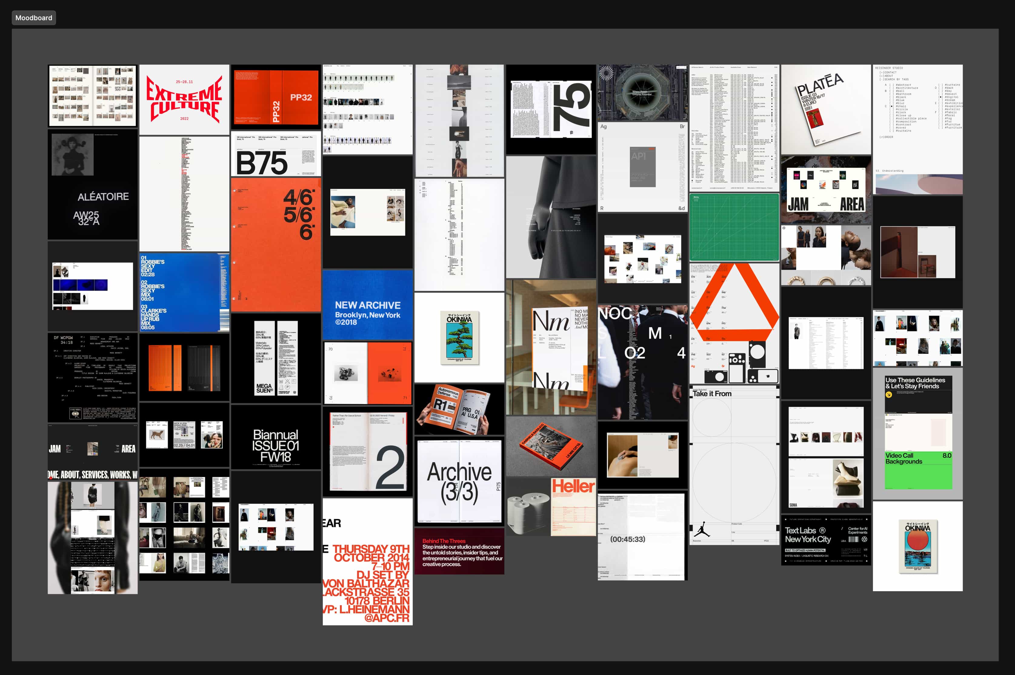 Swiss editorial design moodboard for Corentin Bernadou WebGL portfolio