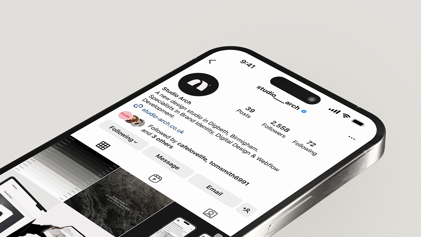 Studio Arch brand identity print collateral and brand applications