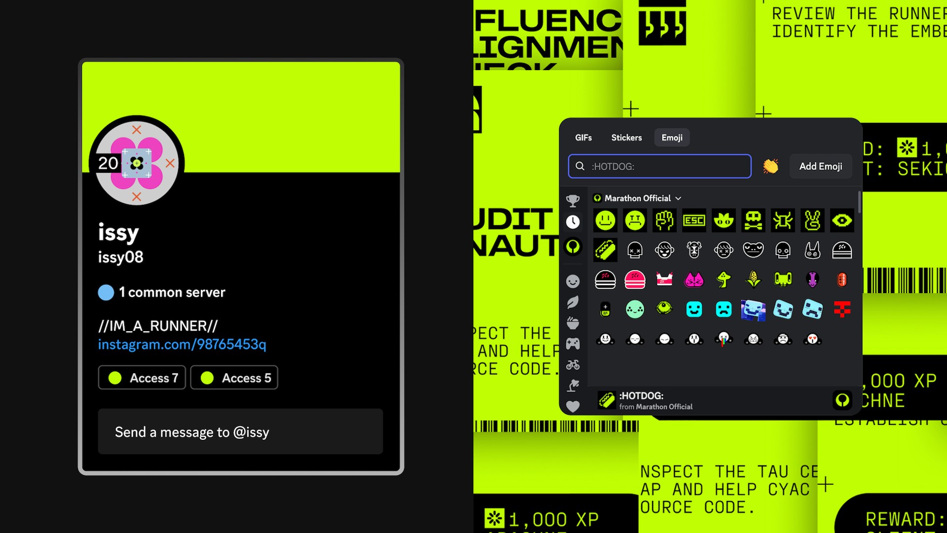 Marathon brand identity Discord digital access cards designed by Kurppa Hosk for community engagement