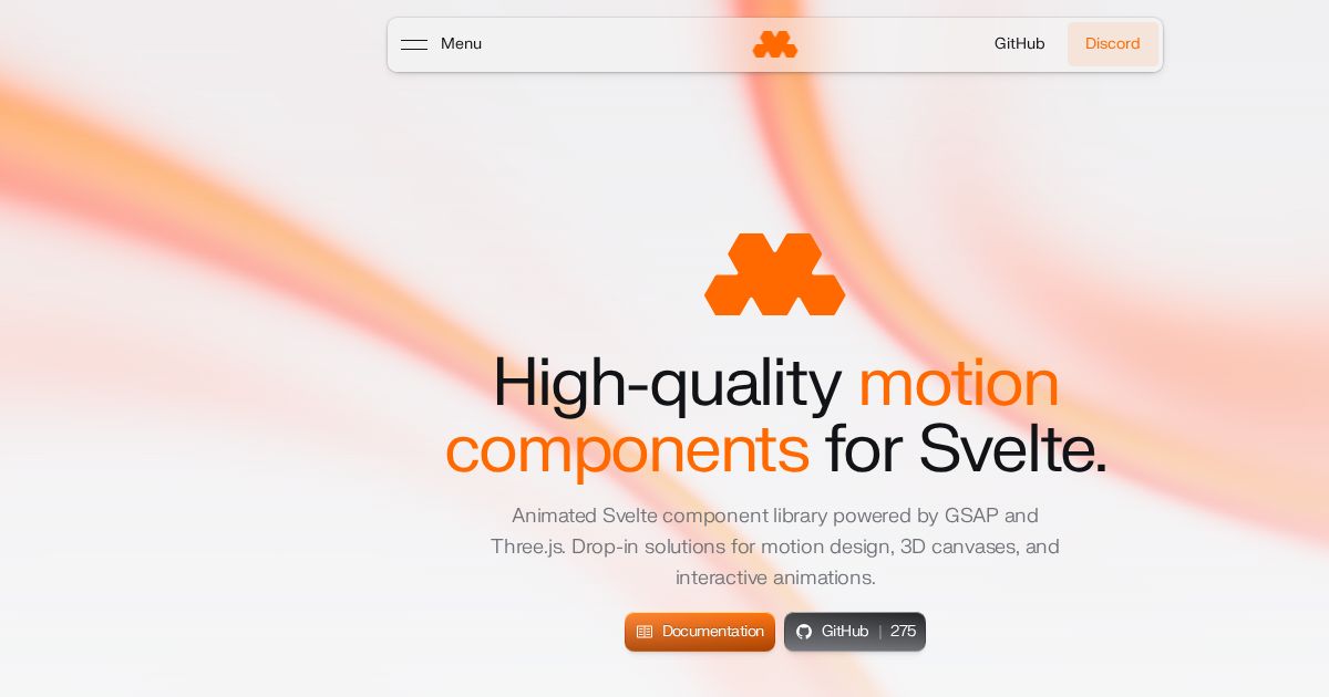Motion Core homepage hero — Three.js canvas powering the animated landing experience