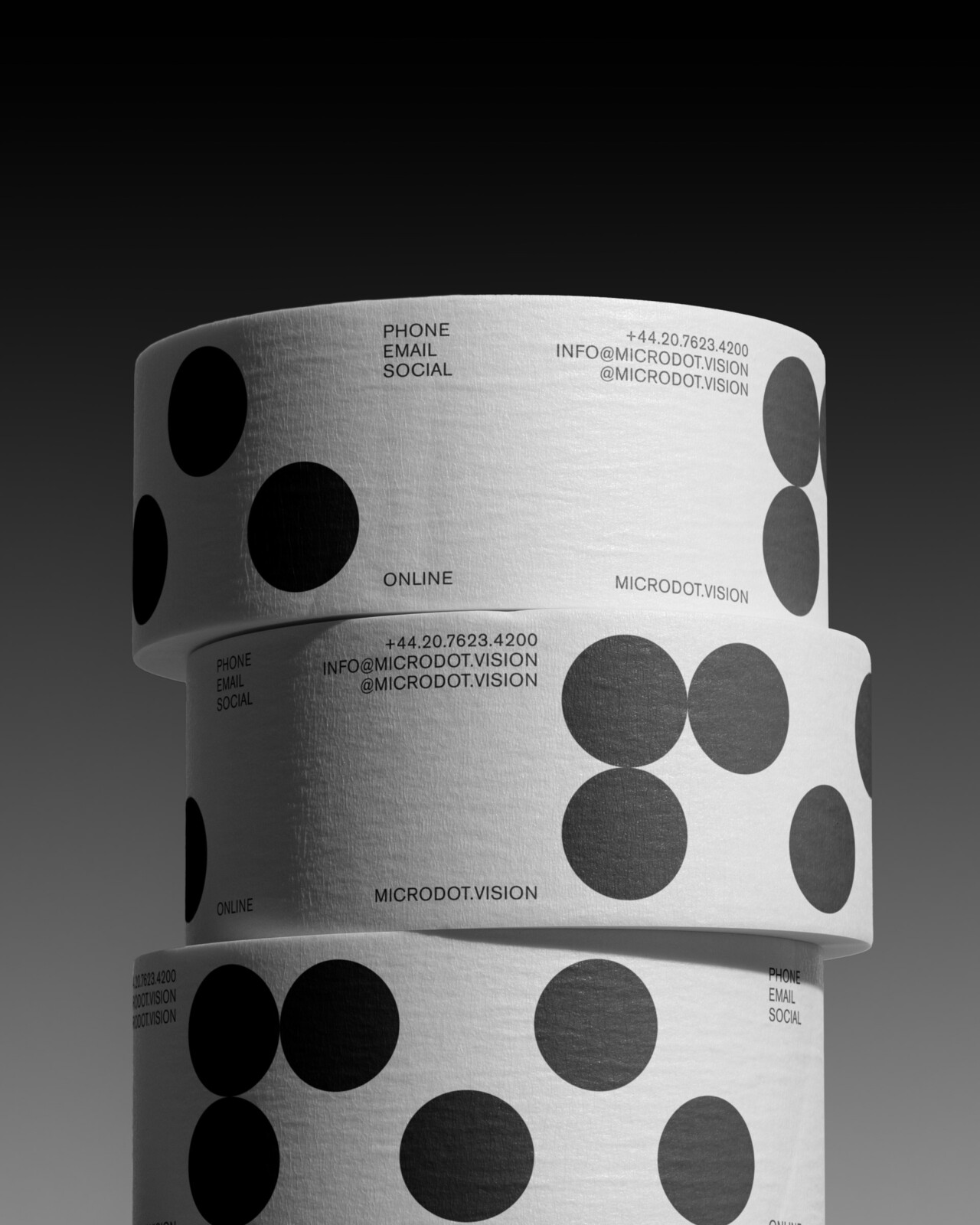 Microdot brand identity branded tape with cinematic edge code patterning