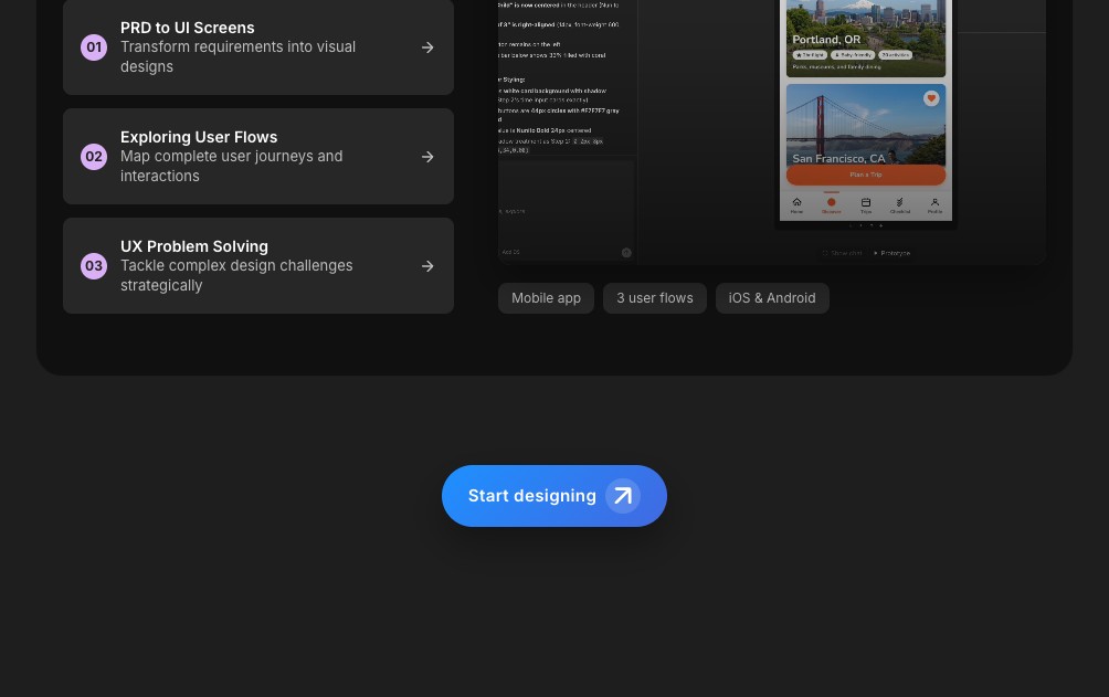 Moonchild AI UI design tool Wandr travel app user flow screens iOS and Android