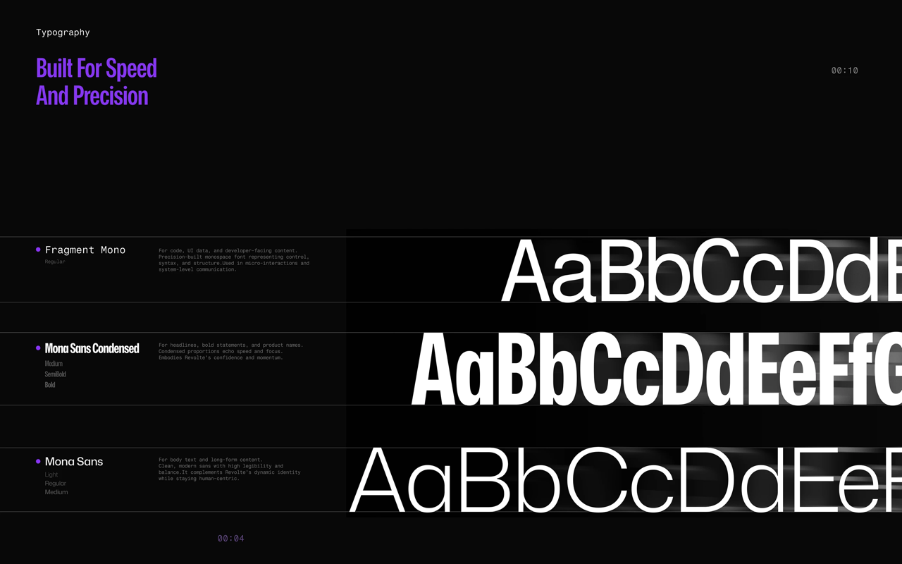 Revolte AI branding — condensed grotesque typography with gradient streak