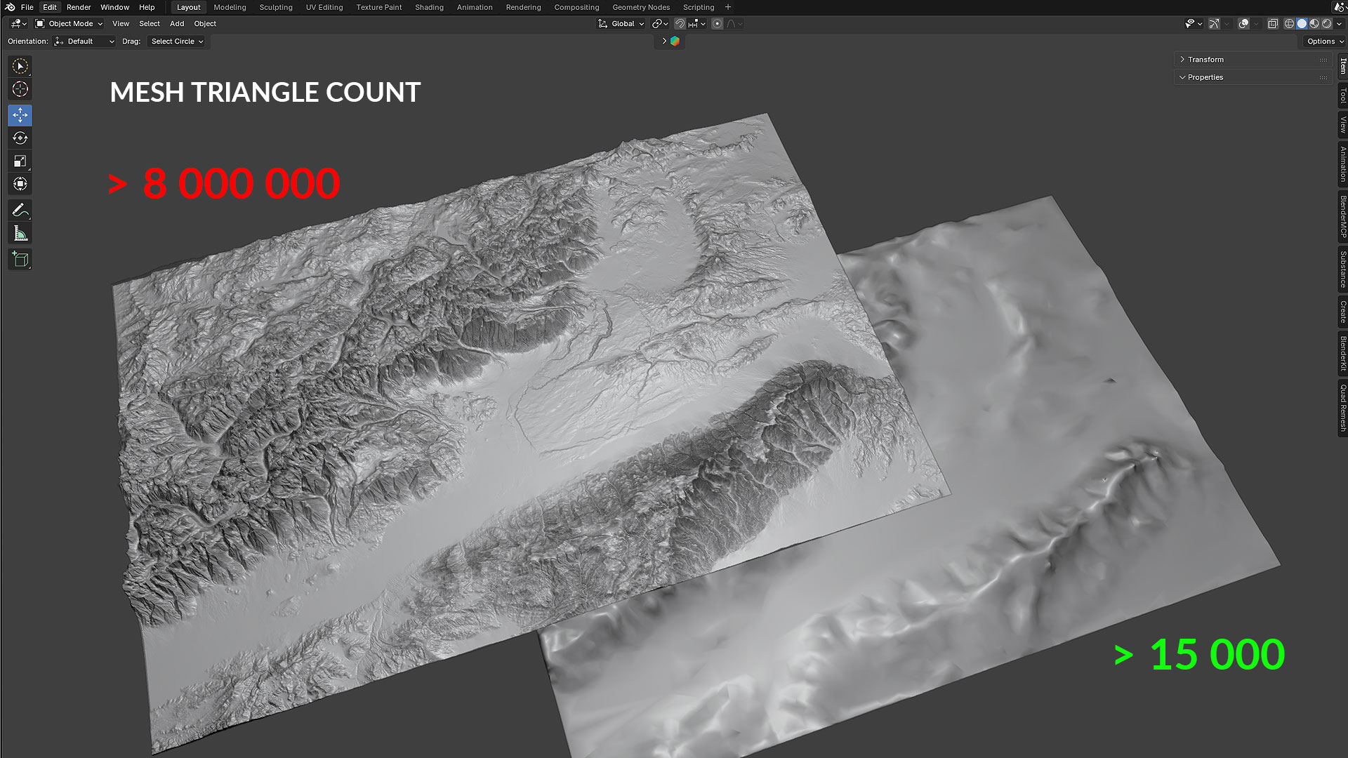 Blender low-poly mesh for San Rita topographic web design terrain optimization