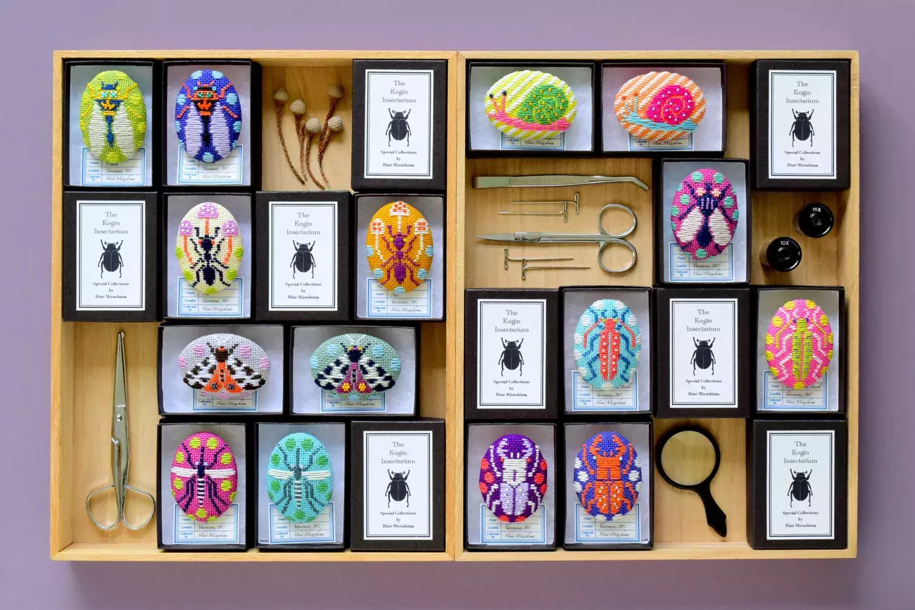 Kogin embroidered Insect Brooches