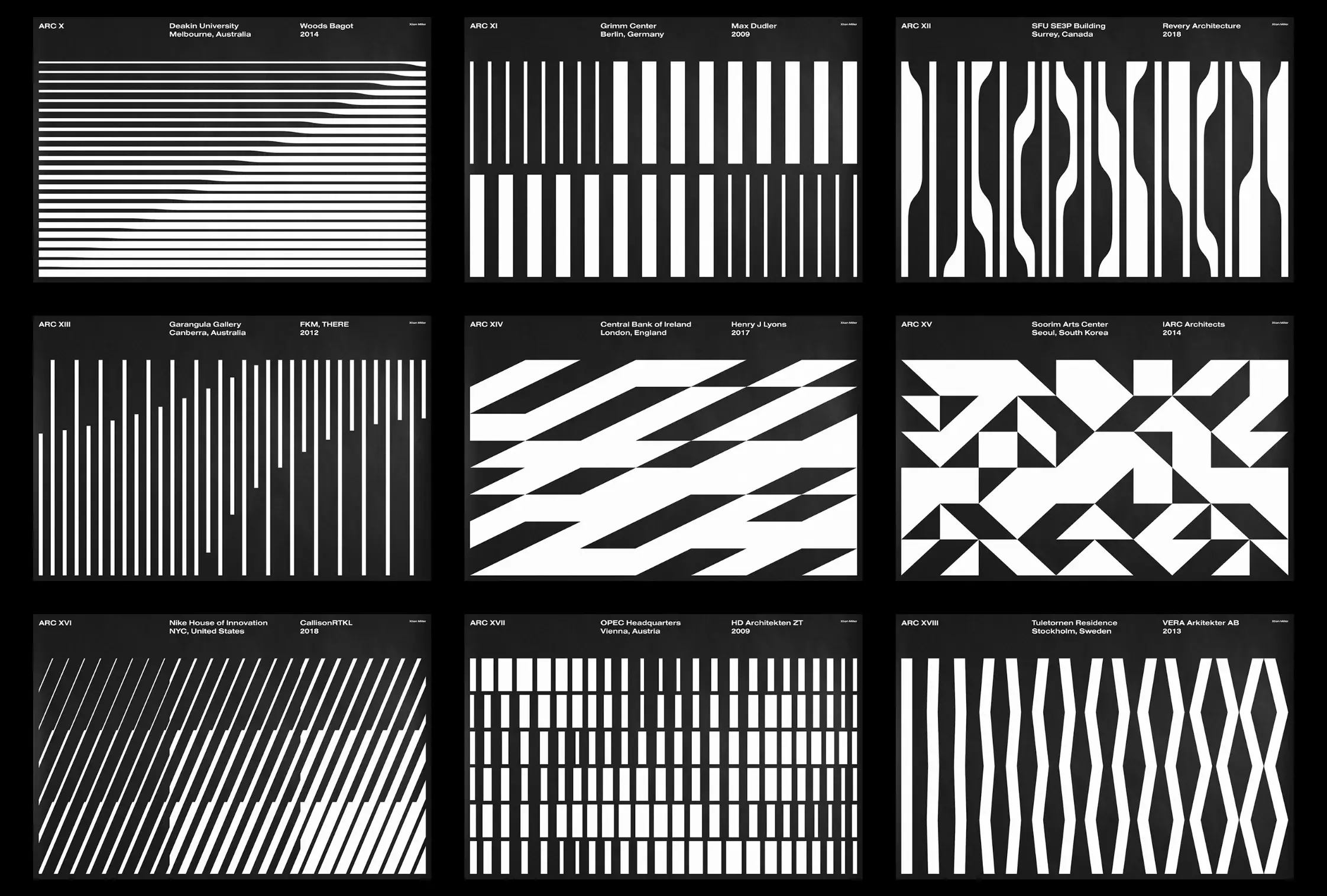 Geometric Pattern posters inspired by architectural locations