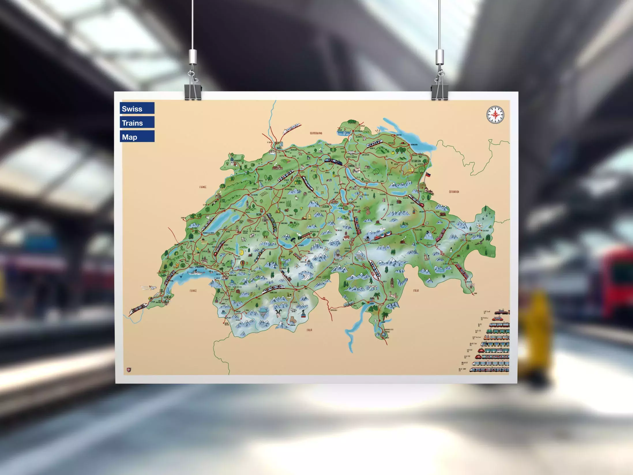 Illustrated Railways Map of Switzerland by Loris Grillet