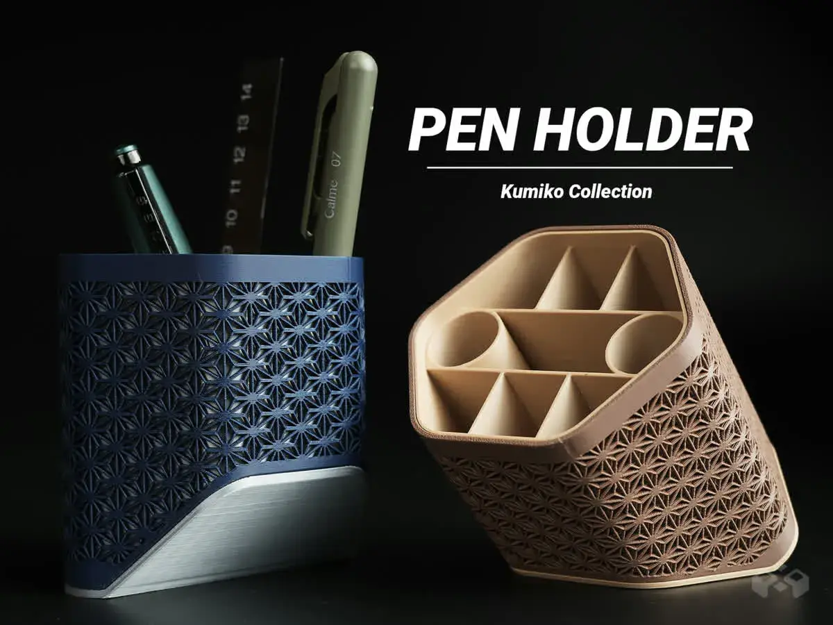 Asanoha Kumiko-style pen holder 3D printed desk organizer by Meyui