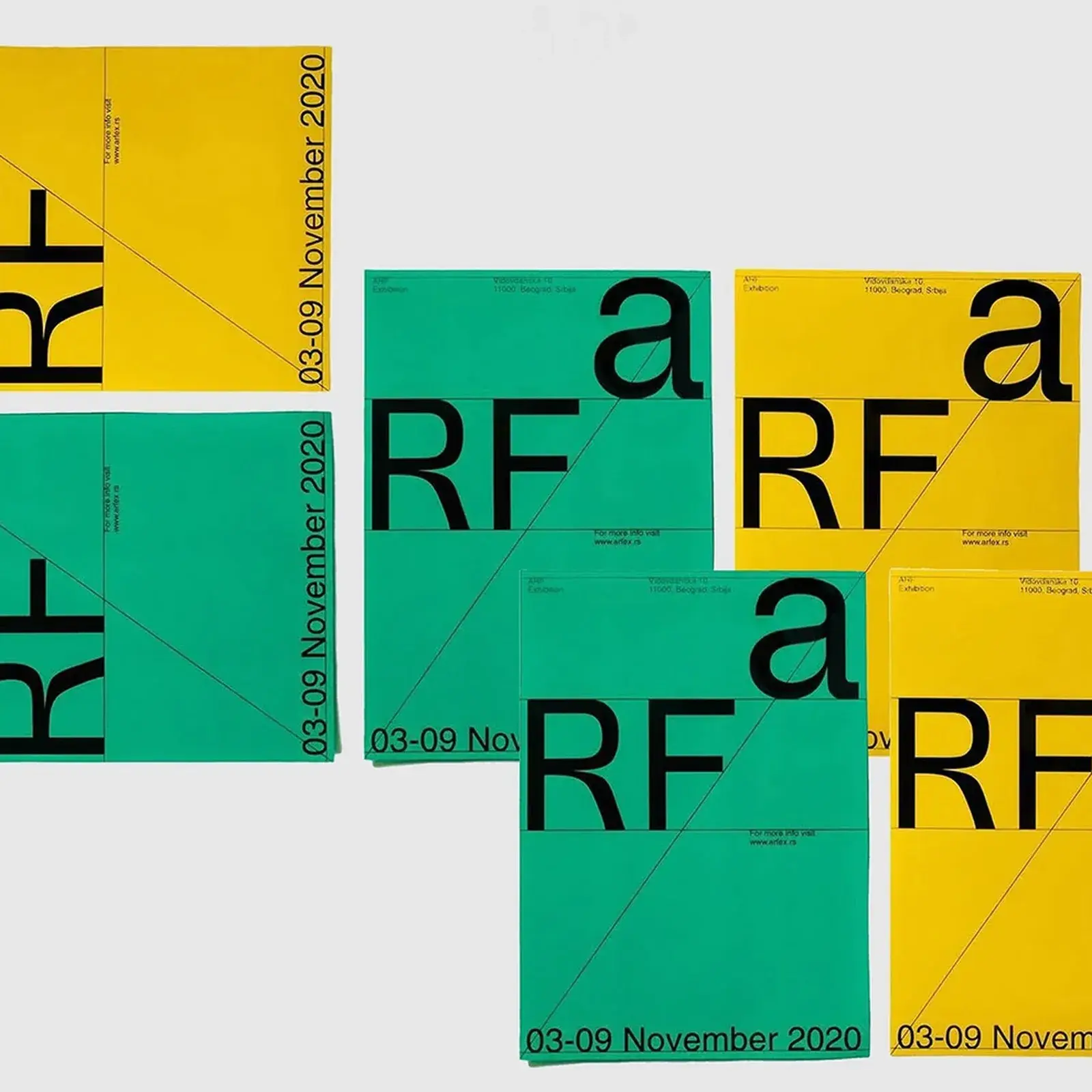 flyer design RFa exhibit yellow teal type at scale OGV Studio