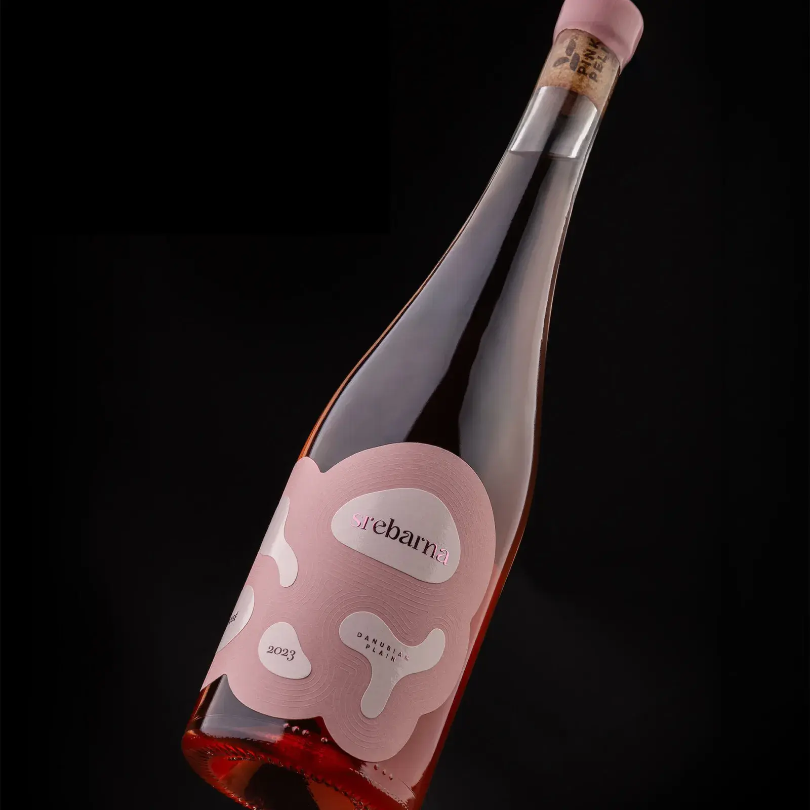 Srebarna Rosé wine label design by Foxtrot Studio — layered paper textures and embossed ripple detail