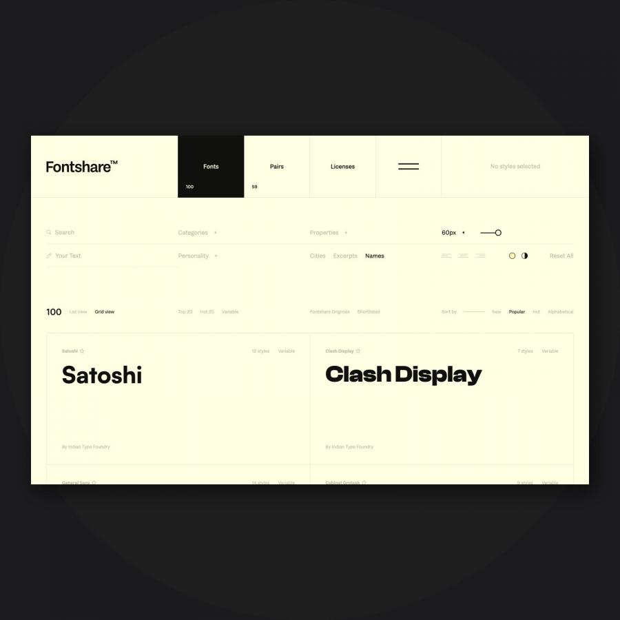 Fontshare free font library — 100 quality typefaces by Indian Type Foundry