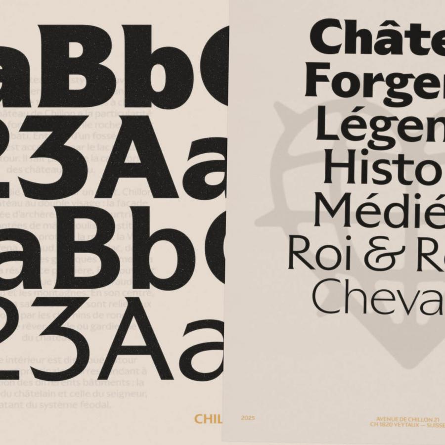 Chillon Castle brand identity by Hymn studio — medieval pigments, custom typeface, and stone-carved graphic language