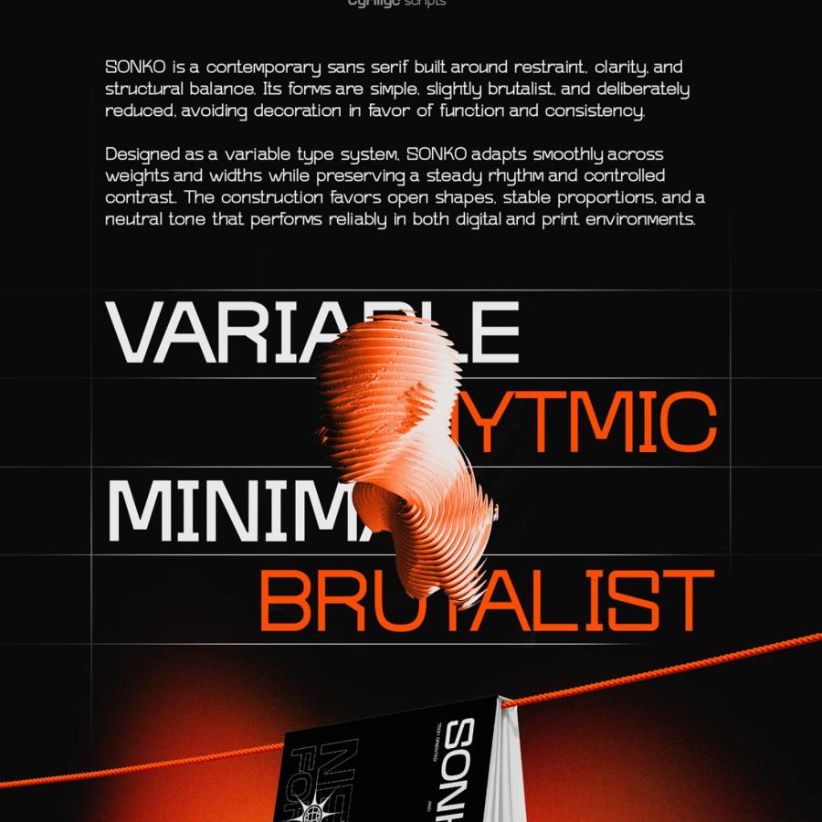 Friday free fonts featuring SONKO brutalist variable type system specimen