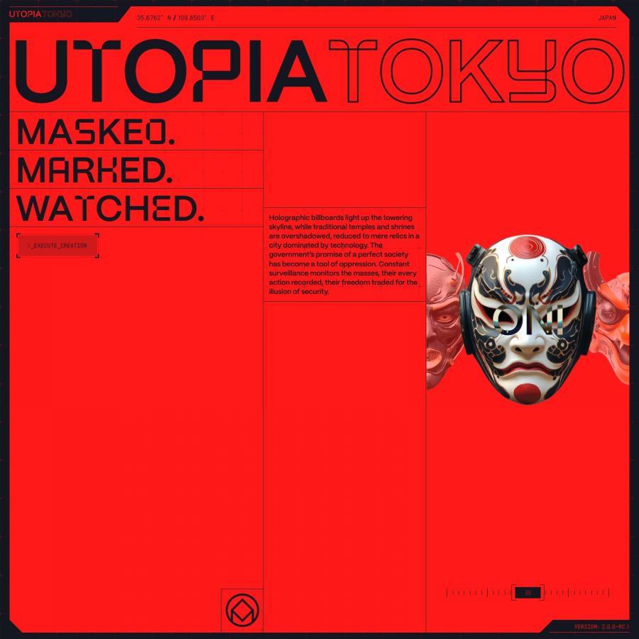 Utopia Tokyo interactive web design homepage with Oni mask